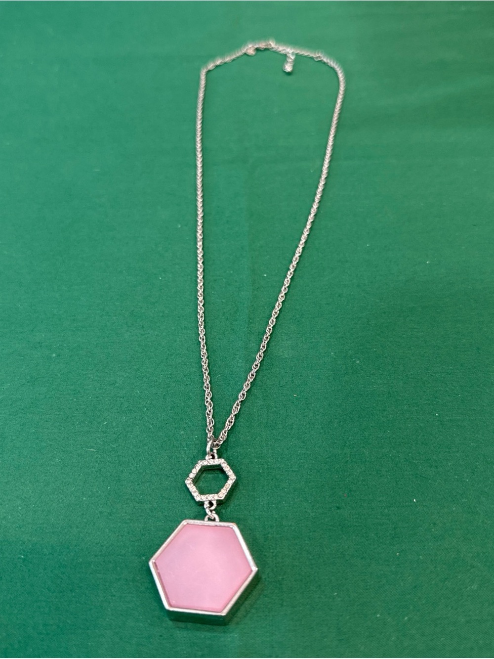 Loft Pink Hexagonal Stone Pendant With SilverTone Adjustable Chain Necklace. 47D